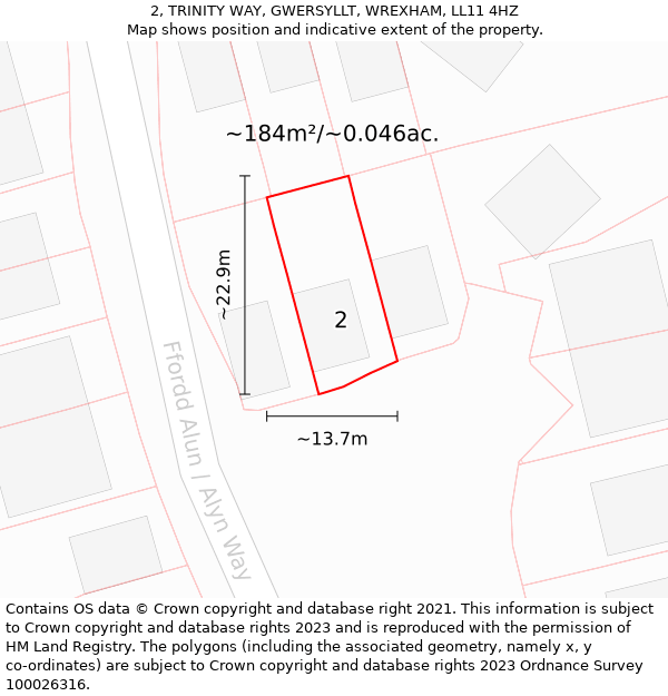 2, TRINITY WAY, GWERSYLLT, WREXHAM, LL11 4HZ: Plot and title map