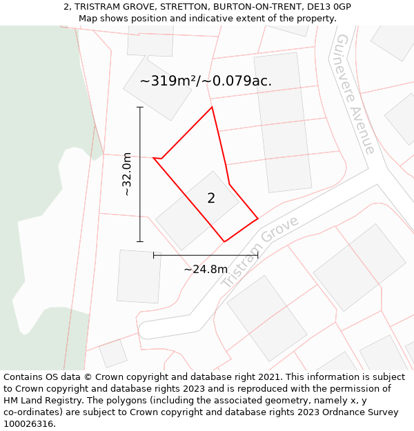 2, TRISTRAM GROVE, STRETTON, BURTON-ON-TRENT, DE13 0GP: Plot and title map