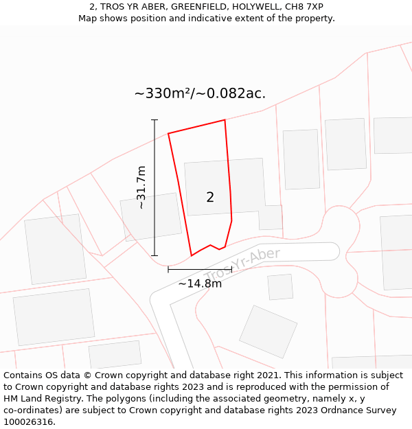 2, TROS YR ABER, GREENFIELD, HOLYWELL, CH8 7XP: Plot and title map