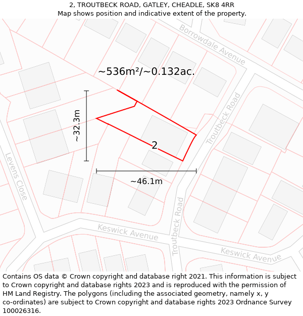 2, TROUTBECK ROAD, GATLEY, CHEADLE, SK8 4RR: Plot and title map