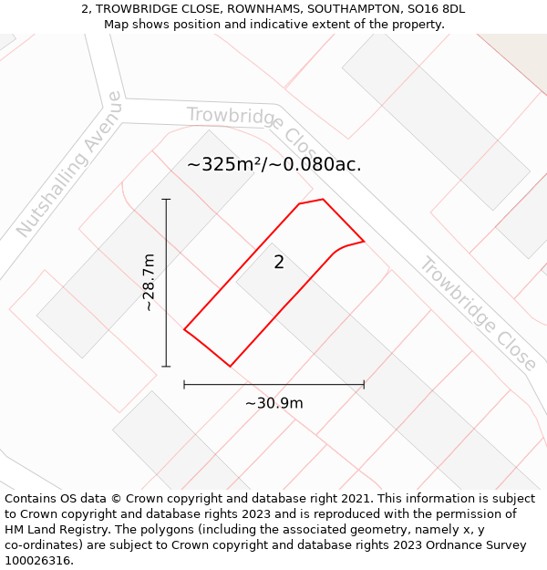 2, TROWBRIDGE CLOSE, ROWNHAMS, SOUTHAMPTON, SO16 8DL: Plot and title map