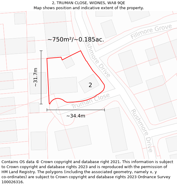 2, TRUMAN CLOSE, WIDNES, WA8 9QE: Plot and title map