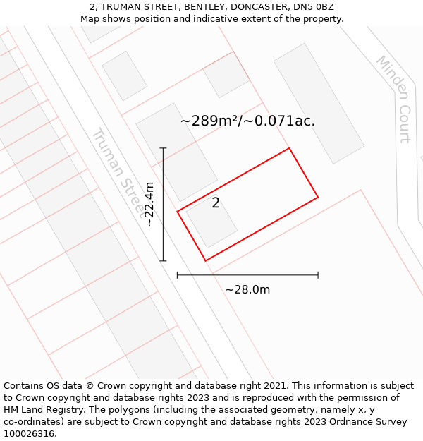2, TRUMAN STREET, BENTLEY, DONCASTER, DN5 0BZ: Plot and title map