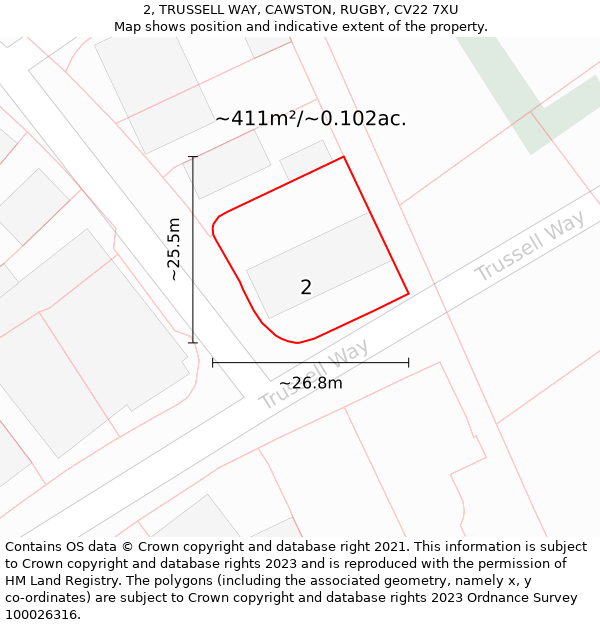 2, TRUSSELL WAY, CAWSTON, RUGBY, CV22 7XU: Plot and title map