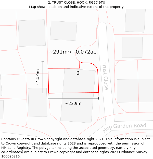 2, TRUST CLOSE, HOOK, RG27 9TU: Plot and title map