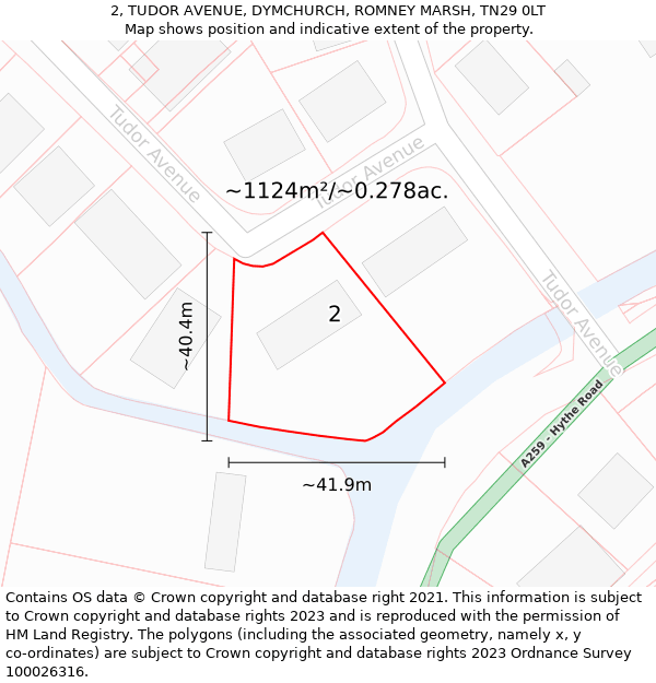 2, TUDOR AVENUE, DYMCHURCH, ROMNEY MARSH, TN29 0LT: Plot and title map