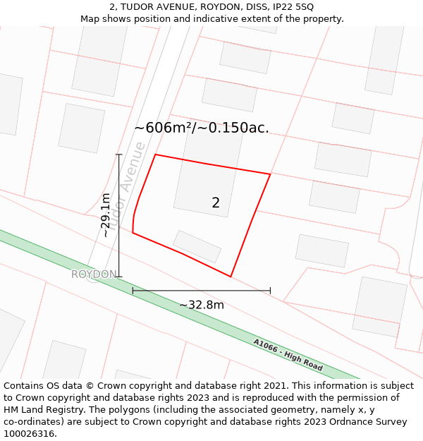 2, TUDOR AVENUE, ROYDON, DISS, IP22 5SQ: Plot and title map