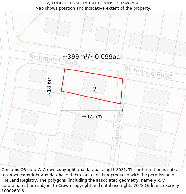 2, TUDOR CLOSE, FARSLEY, PUDSEY, LS28 5SU: Plot and title map