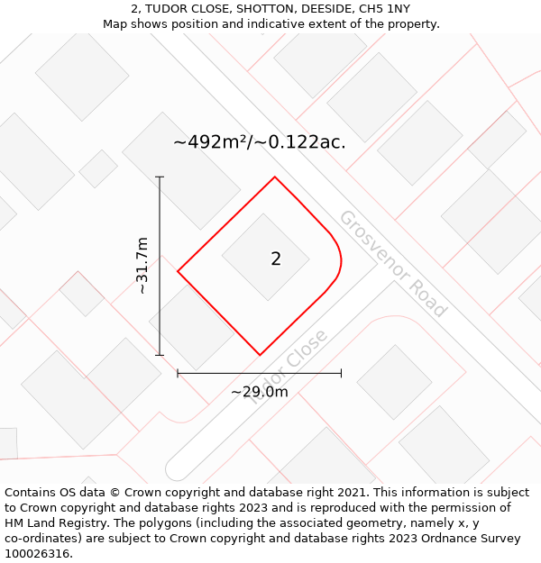 2, TUDOR CLOSE, SHOTTON, DEESIDE, CH5 1NY: Plot and title map