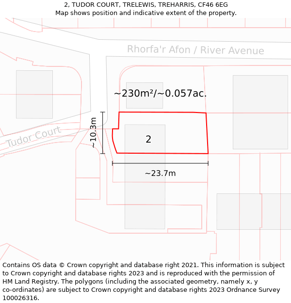 2, TUDOR COURT, TRELEWIS, TREHARRIS, CF46 6EG: Plot and title map