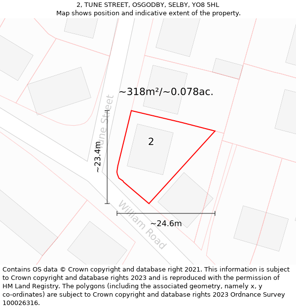 2, TUNE STREET, OSGODBY, SELBY, YO8 5HL: Plot and title map