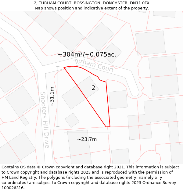 2, TURHAM COURT, ROSSINGTON, DONCASTER, DN11 0FX: Plot and title map