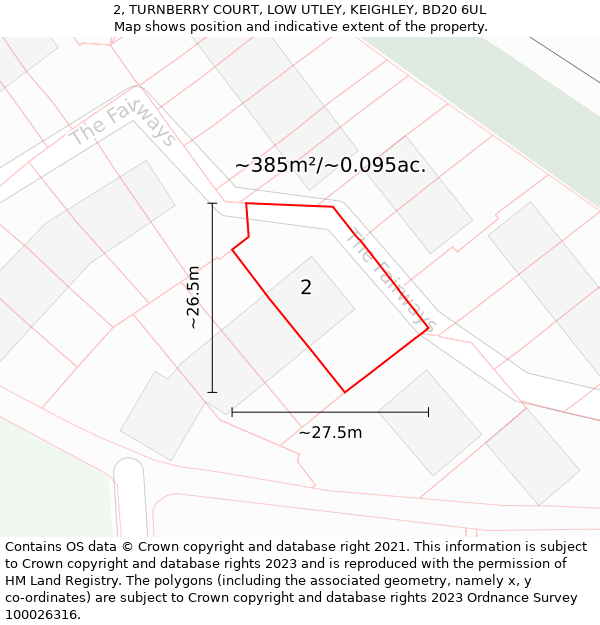 2, TURNBERRY COURT, LOW UTLEY, KEIGHLEY, BD20 6UL: Plot and title map