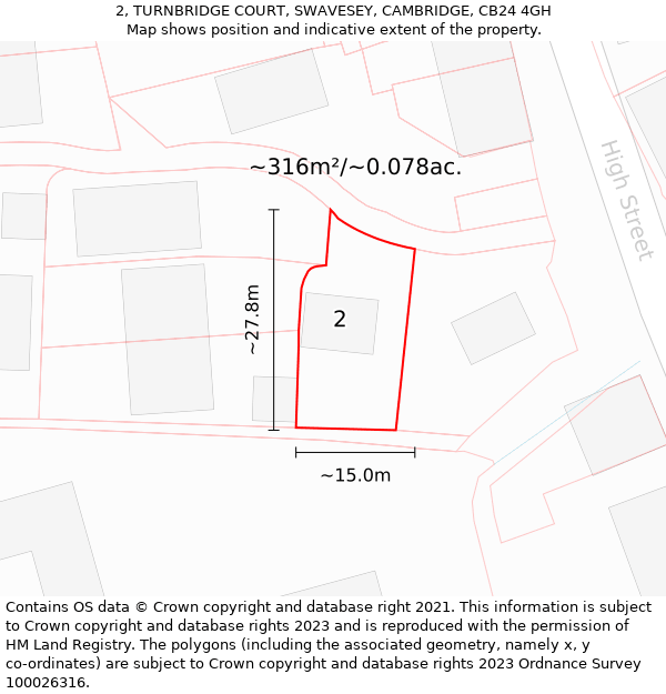 2, TURNBRIDGE COURT, SWAVESEY, CAMBRIDGE, CB24 4GH: Plot and title map