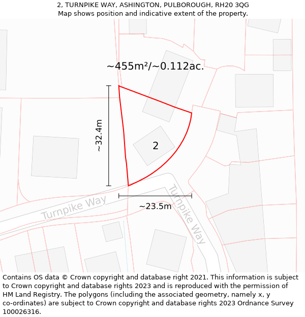 2, TURNPIKE WAY, ASHINGTON, PULBOROUGH, RH20 3QG: Plot and title map