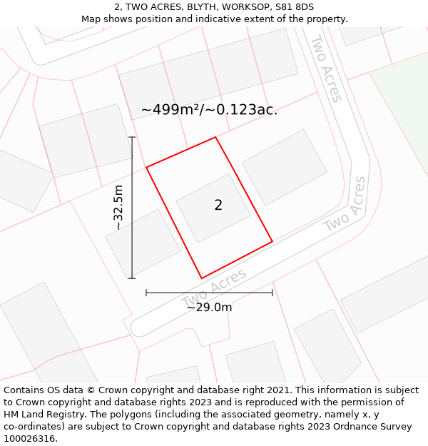 2, TWO ACRES, BLYTH, WORKSOP, S81 8DS: Plot and title map