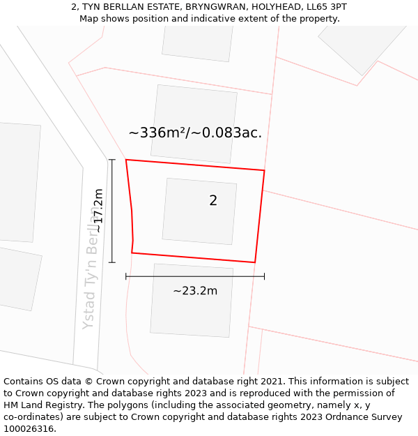 2, TYN BERLLAN ESTATE, BRYNGWRAN, HOLYHEAD, LL65 3PT: Plot and title map