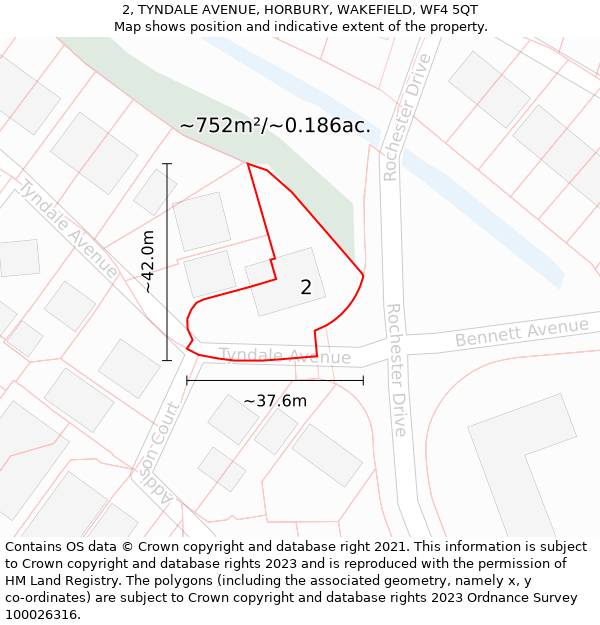 2, TYNDALE AVENUE, HORBURY, WAKEFIELD, WF4 5QT: Plot and title map