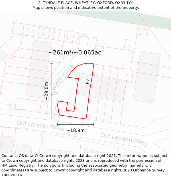 2, TYNDALE PLACE, WHEATLEY, OXFORD, OX33 1YY: Plot and title map