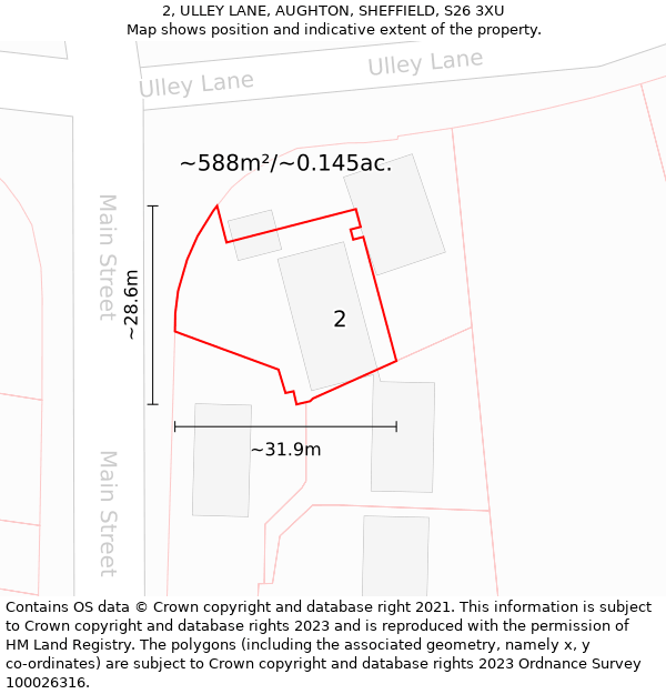 2, ULLEY LANE, AUGHTON, SHEFFIELD, S26 3XU: Plot and title map