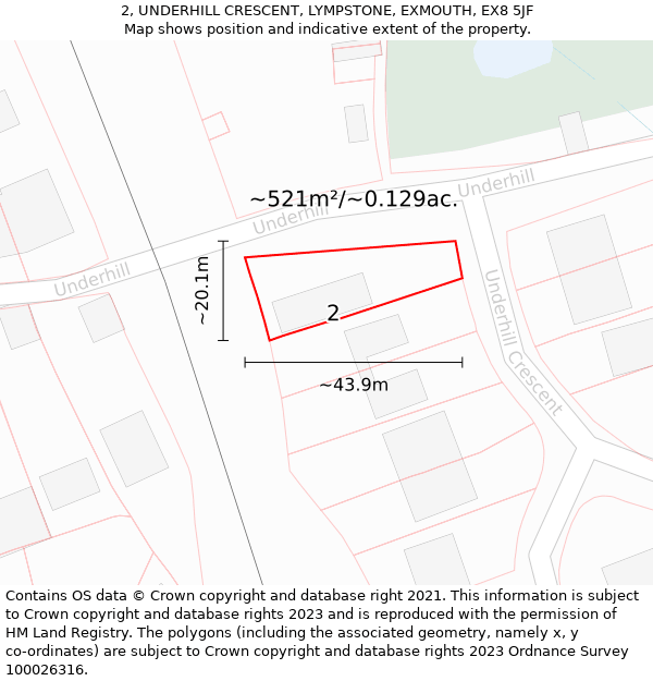 2, UNDERHILL CRESCENT, LYMPSTONE, EXMOUTH, EX8 5JF: Plot and title map