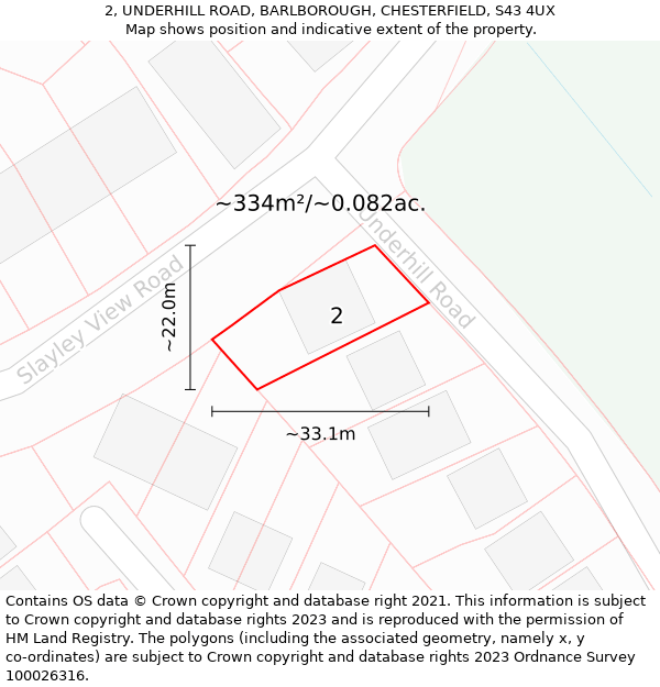 2, UNDERHILL ROAD, BARLBOROUGH, CHESTERFIELD, S43 4UX: Plot and title map