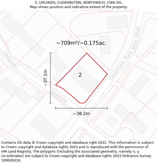 2, UPLANDS, CUDDINGTON, NORTHWICH, CW8 2XL: Plot and title map