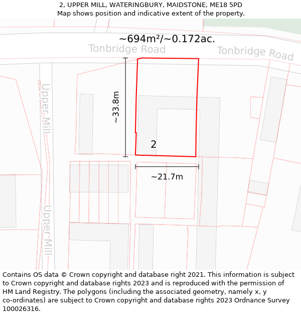 2, UPPER MILL, WATERINGBURY, MAIDSTONE, ME18 5PD: Plot and title map