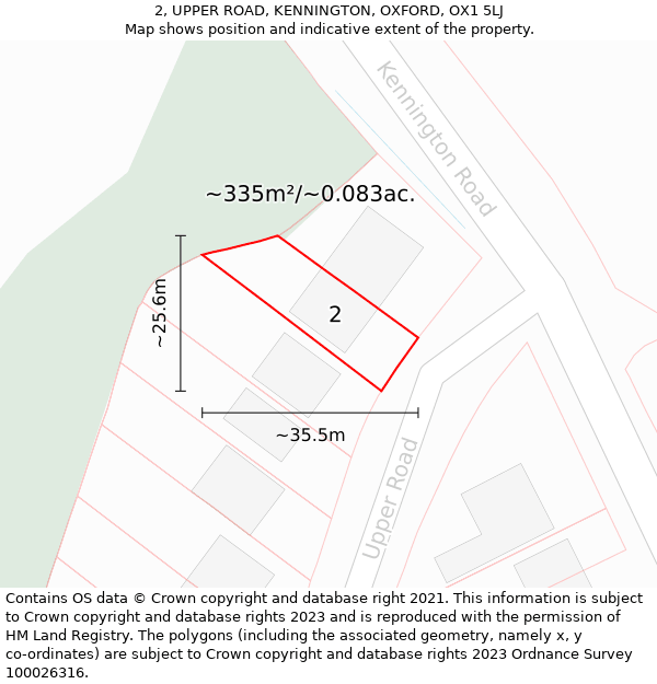 2, UPPER ROAD, KENNINGTON, OXFORD, OX1 5LJ: Plot and title map