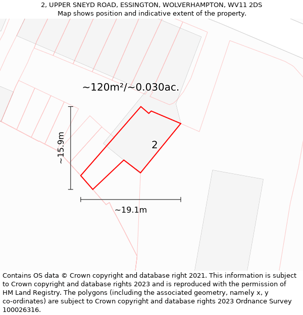 2, UPPER SNEYD ROAD, ESSINGTON, WOLVERHAMPTON, WV11 2DS: Plot and title map