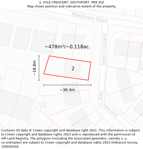 2, VALE CRESCENT, SOUTHPORT, PR8 3SZ: Plot and title map