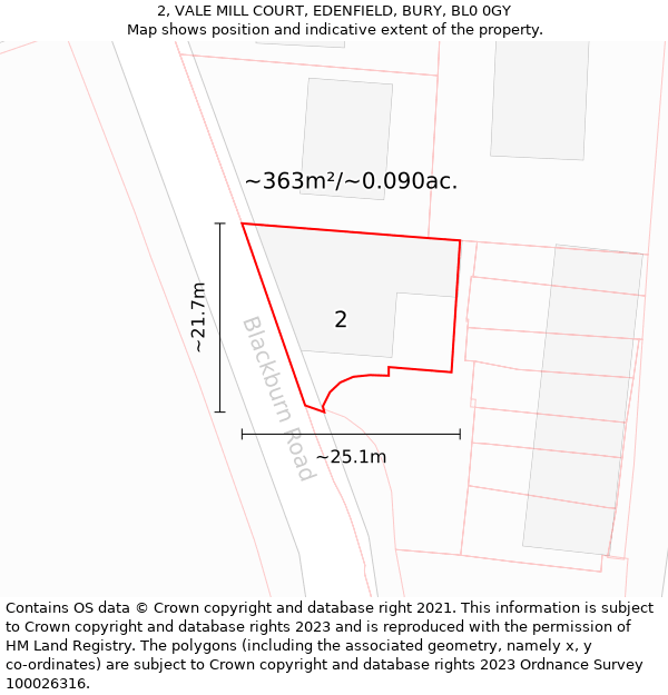 2, VALE MILL COURT, EDENFIELD, BURY, BL0 0GY: Plot and title map