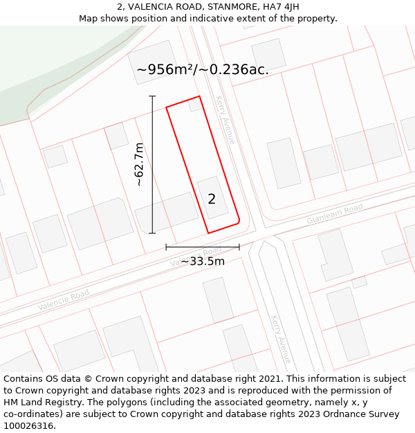 2, VALENCIA ROAD, STANMORE, HA7 4JH: Plot and title map