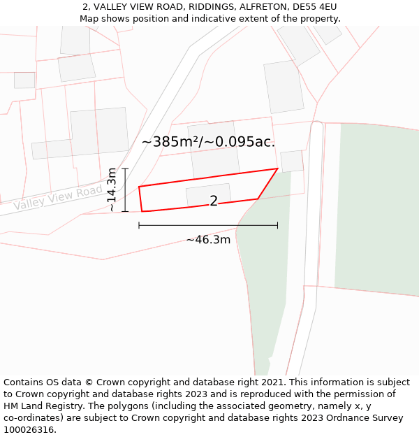 2, VALLEY VIEW ROAD, RIDDINGS, ALFRETON, DE55 4EU: Plot and title map