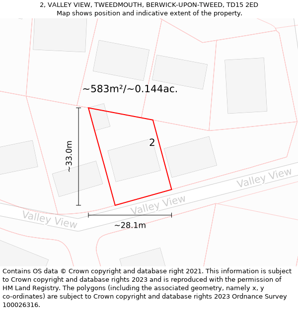 2, VALLEY VIEW, TWEEDMOUTH, BERWICK-UPON-TWEED, TD15 2ED: Plot and title map