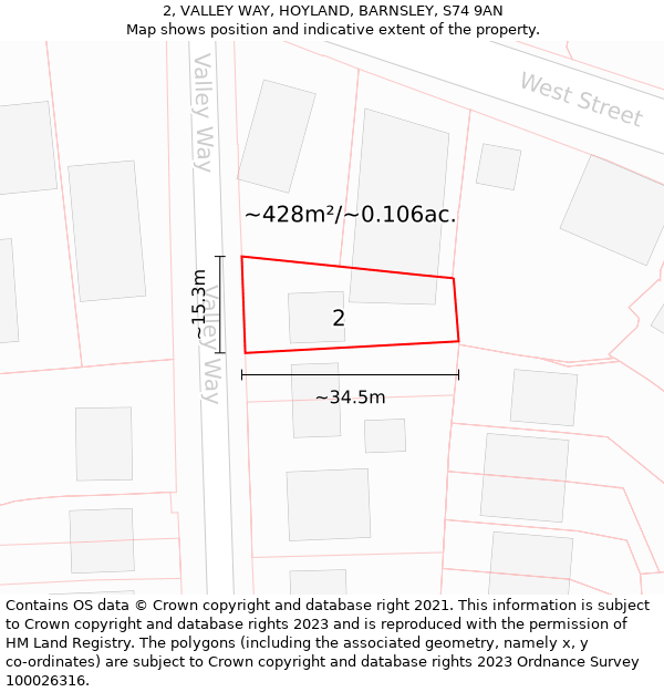 2, VALLEY WAY, HOYLAND, BARNSLEY, S74 9AN: Plot and title map