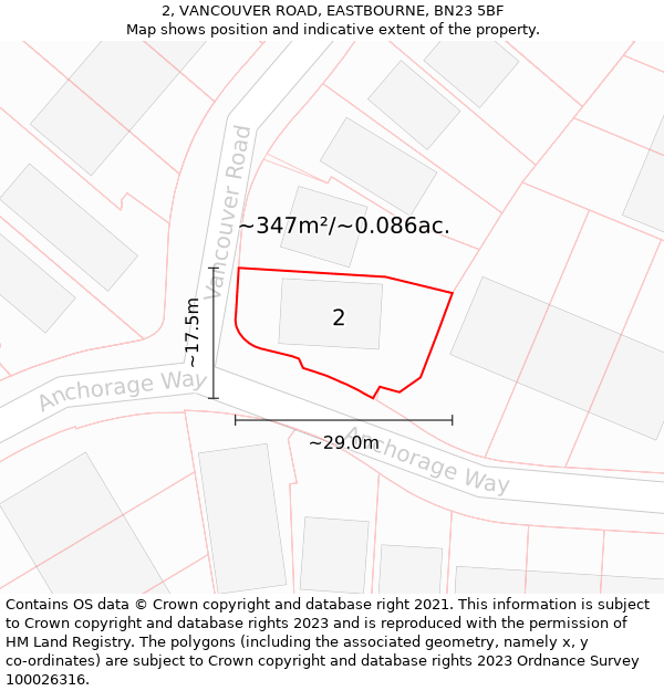 2, VANCOUVER ROAD, EASTBOURNE, BN23 5BF: Plot and title map