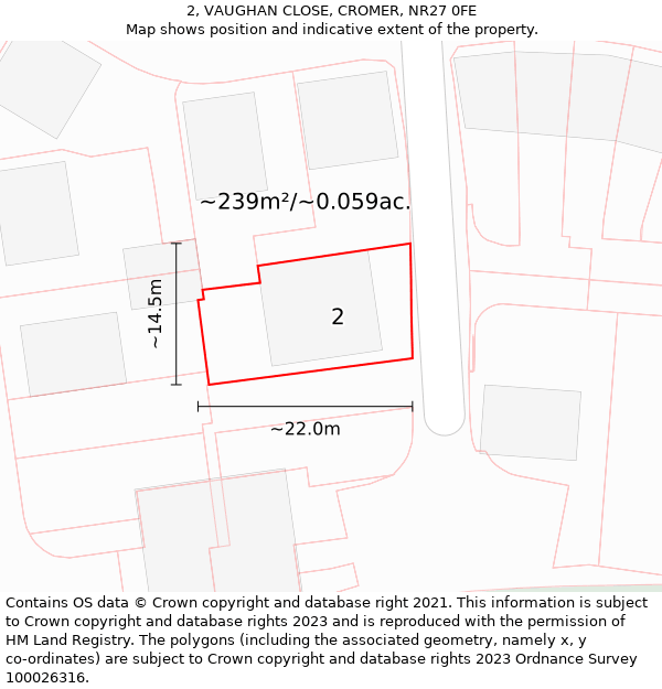 2, VAUGHAN CLOSE, CROMER, NR27 0FE: Plot and title map