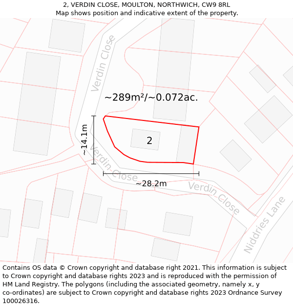 2, VERDIN CLOSE, MOULTON, NORTHWICH, CW9 8RL: Plot and title map