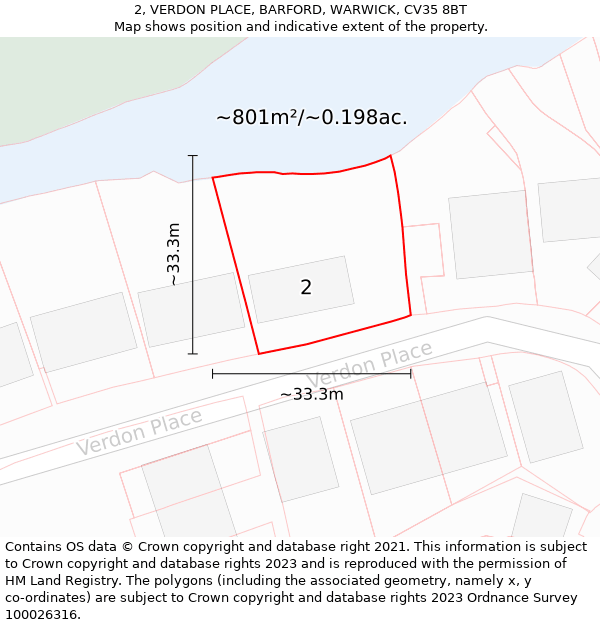 2, VERDON PLACE, BARFORD, WARWICK, CV35 8BT: Plot and title map