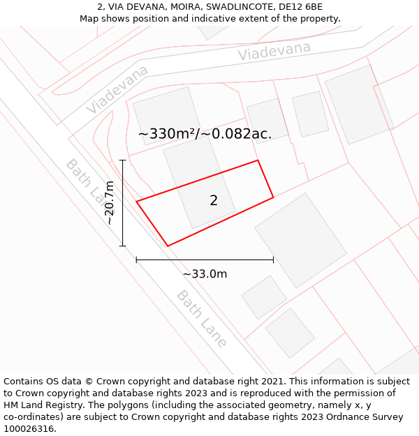 2, VIA DEVANA, MOIRA, SWADLINCOTE, DE12 6BE: Plot and title map