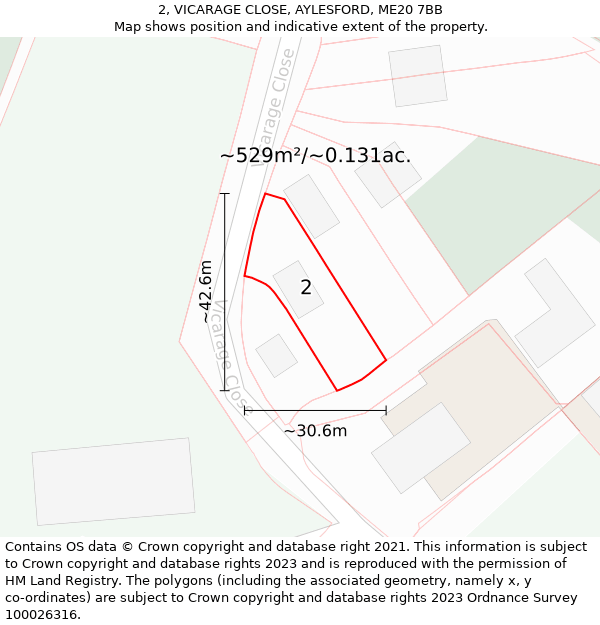 2, VICARAGE CLOSE, AYLESFORD, ME20 7BB: Plot and title map