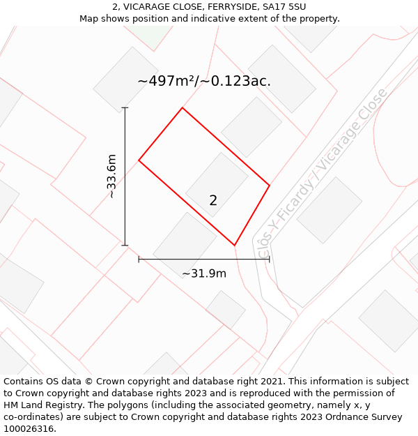 2, VICARAGE CLOSE, FERRYSIDE, SA17 5SU: Plot and title map