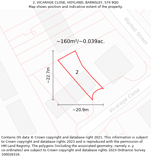 2, VICARAGE CLOSE, HOYLAND, BARNSLEY, S74 9QG: Plot and title map