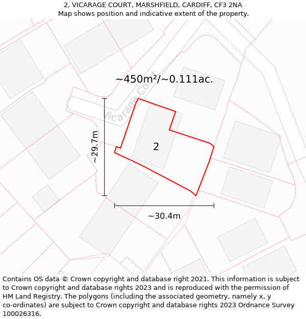 2, VICARAGE COURT, MARSHFIELD, CARDIFF, CF3 2NA: Plot and title map