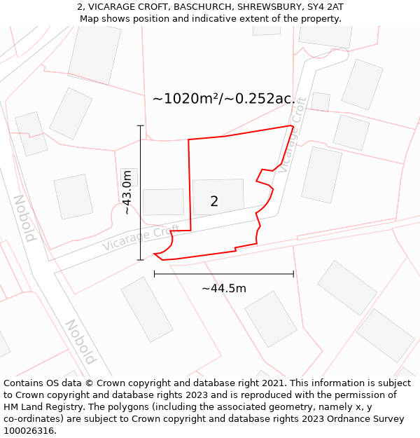 2, VICARAGE CROFT, BASCHURCH, SHREWSBURY, SY4 2AT: Plot and title map