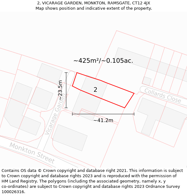 2, VICARAGE GARDEN, MONKTON, RAMSGATE, CT12 4JX: Plot and title map