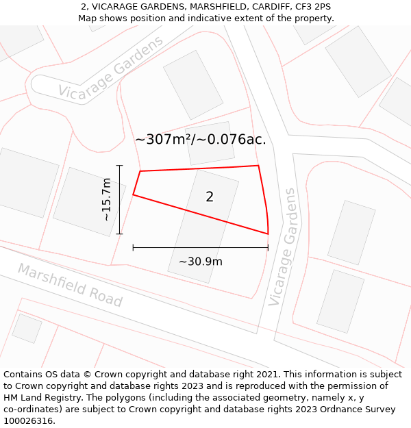 2, VICARAGE GARDENS, MARSHFIELD, CARDIFF, CF3 2PS: Plot and title map