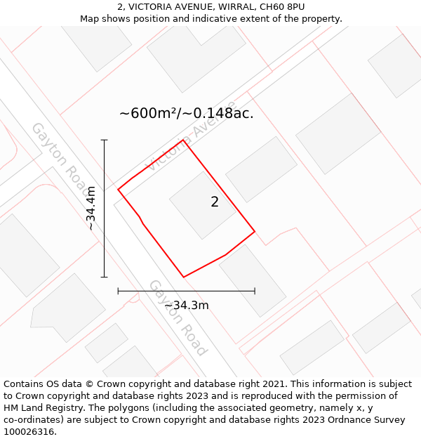 2, VICTORIA AVENUE, WIRRAL, CH60 8PU: Plot and title map