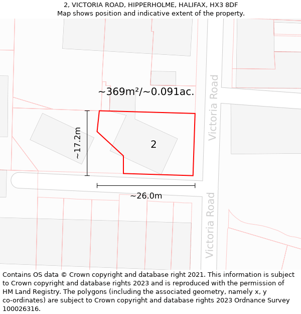 2, VICTORIA ROAD, HIPPERHOLME, HALIFAX, HX3 8DF: Plot and title map